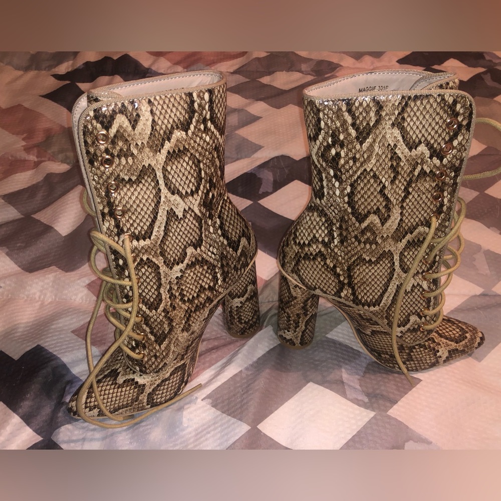 Snake print booties